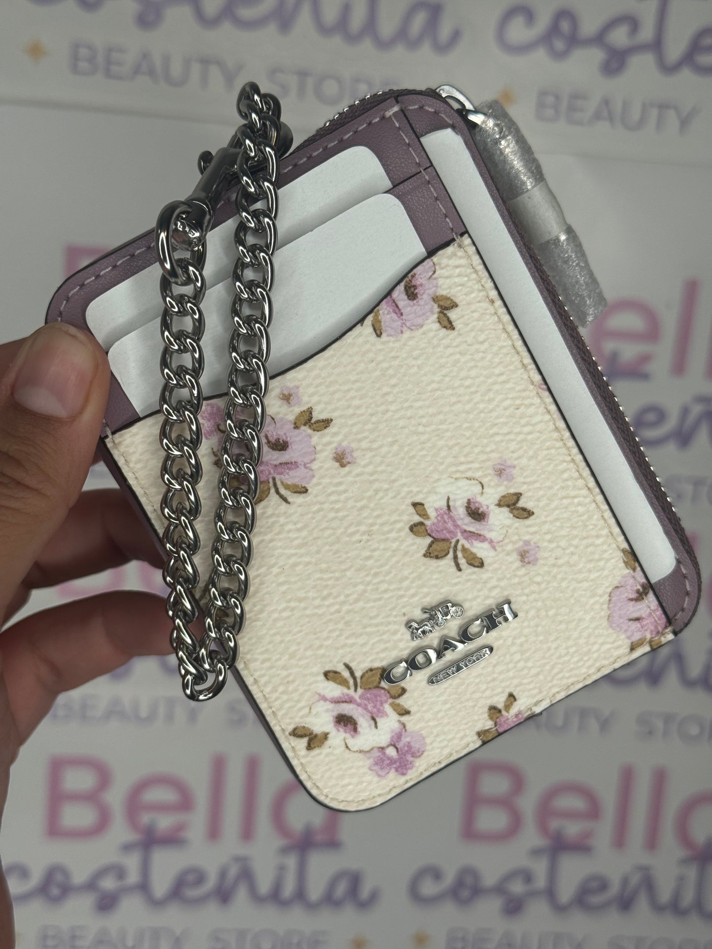 Coach Zip Card Case In Signature Canvas With Floral Print