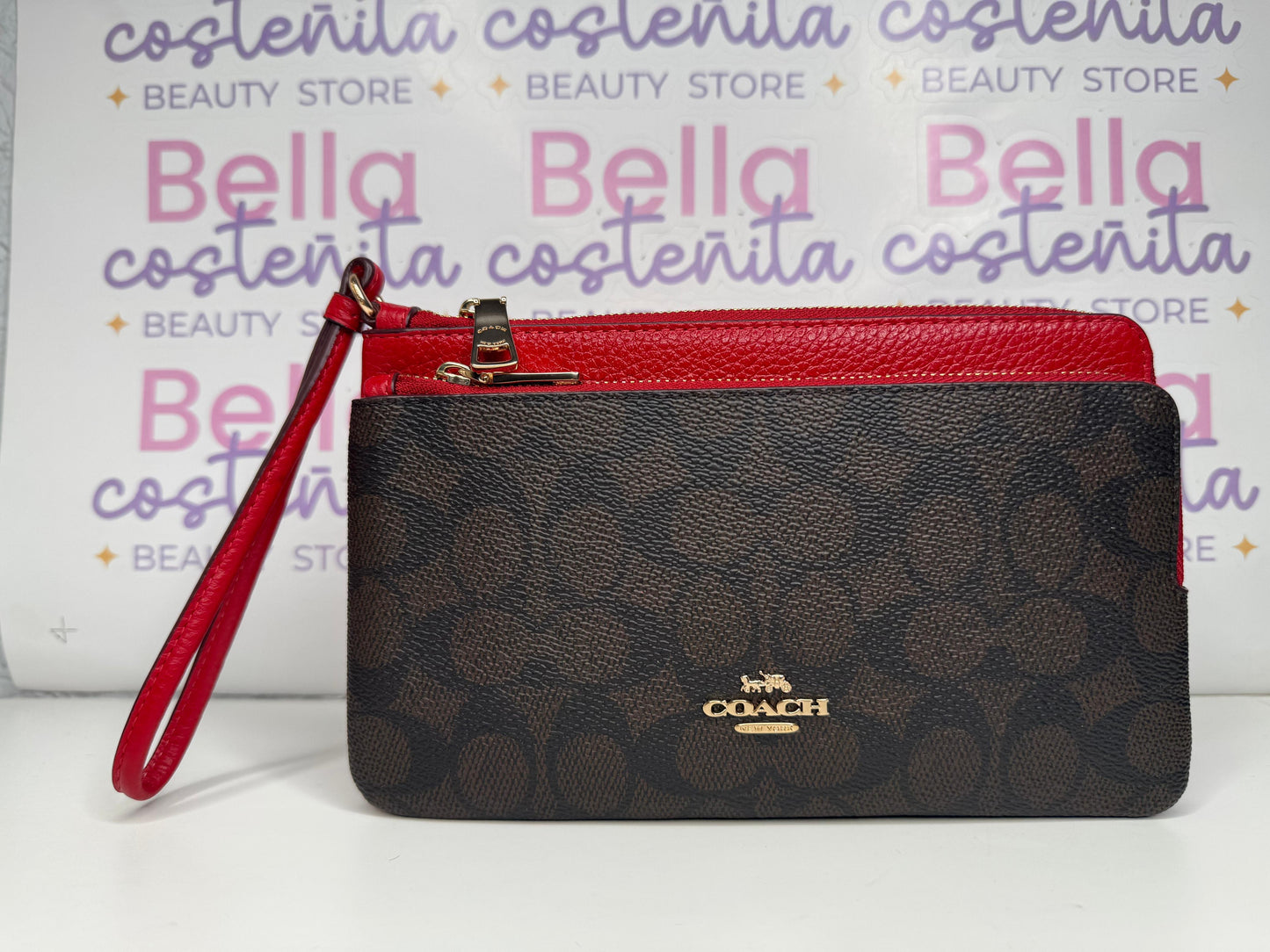 Coach double wristlet - rojo con café