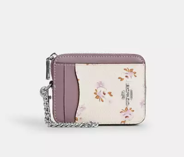 Coach Zip Card Case In Signature Canvas With Floral Print